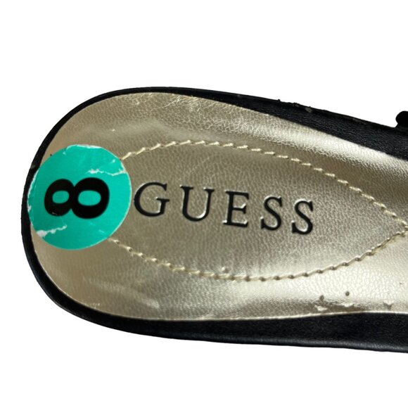 Guess Wedges Sandals Womens Size 8 Black Cork Shiny Summer - Picture 15 of 16